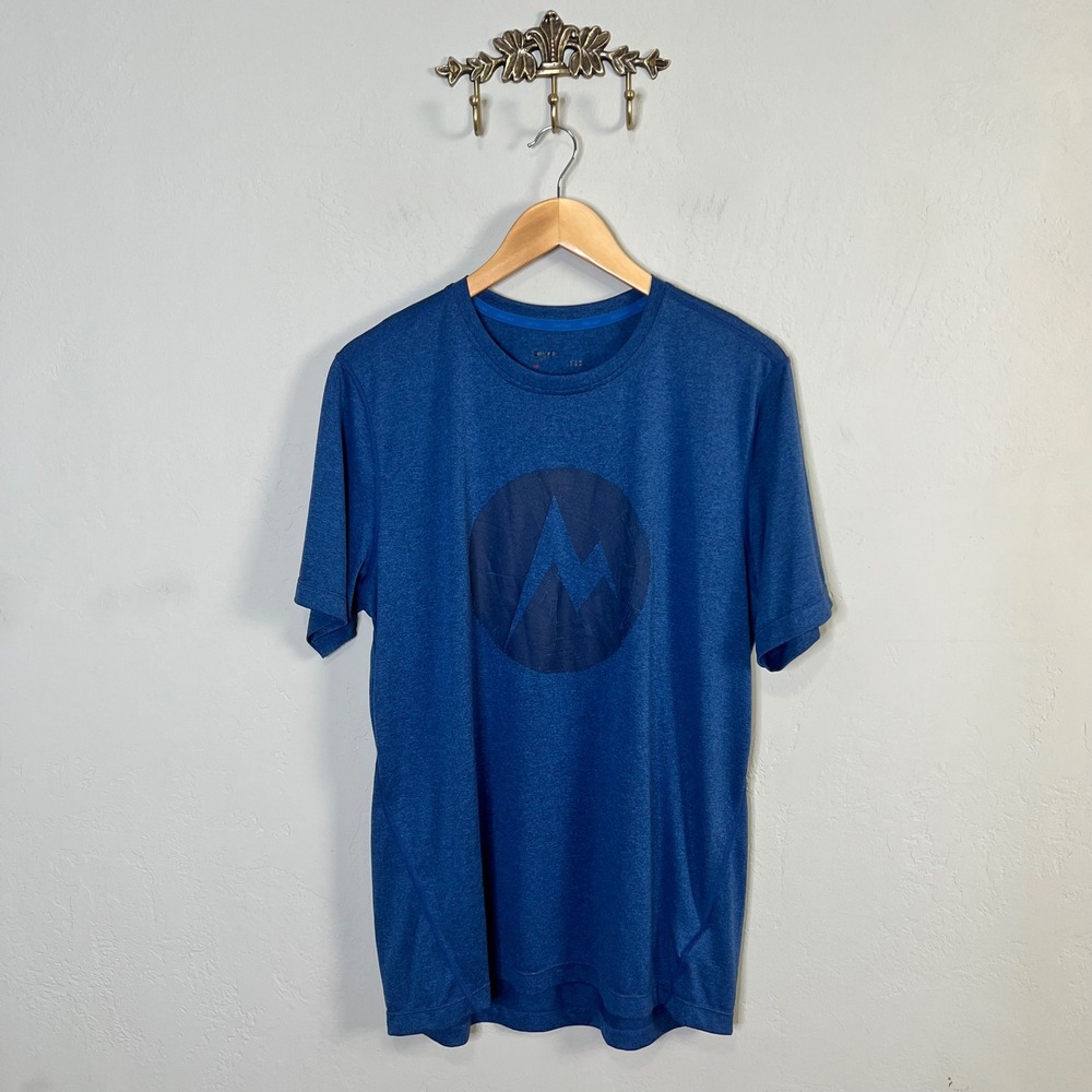 Marmot Mens Large Blue Heather Short Sleeve Graphic Logo Performance T-Shirt